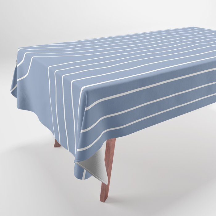 Minimal Line Curvature XIII Natural Blue Mid Century Modern Arch Abstract Tablecloth Gallery Image 1