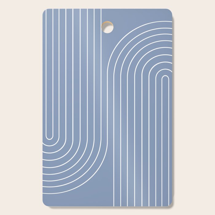 Minimal Line Curvature XIII Natural Blue Mid Century Modern Arch Abstract Cutting Board Gallery Image 1