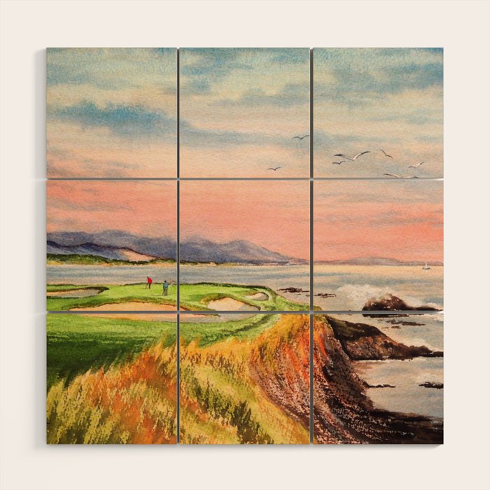 Pebble Beach Golf Course Hole 7 Wood Wall Art Gallery Image 1