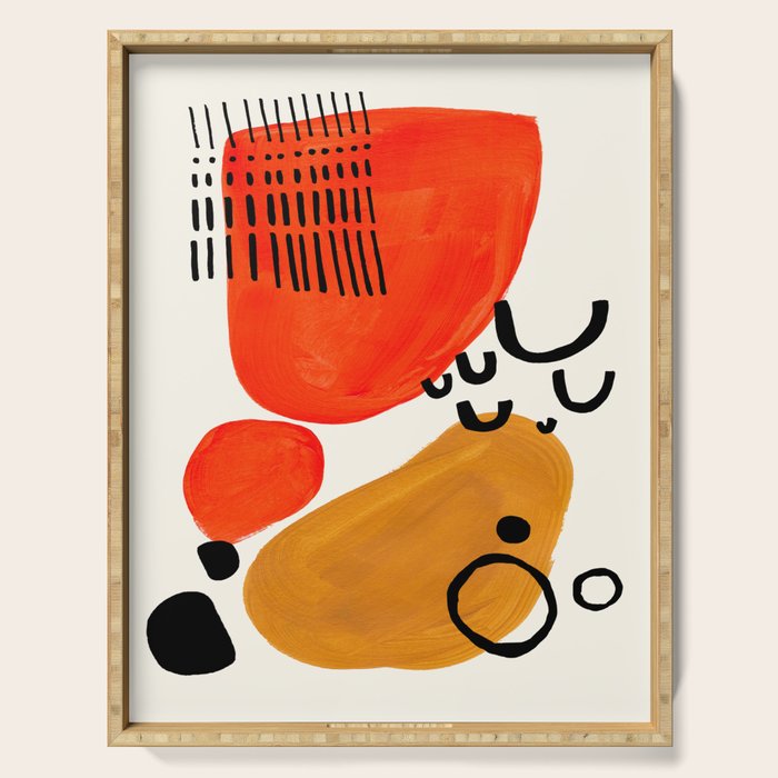 Fun Abstract Minimalist Mid Century Modern Yellow Ochre Orange Organic Shapes & Patterns Serving Tray Gallery Image 1