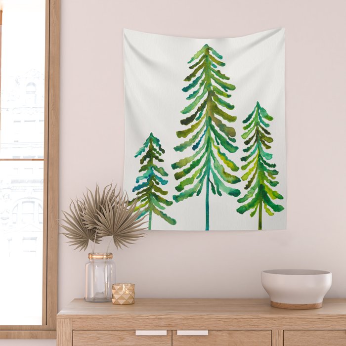 Pine Trees - Green Palette Wall Tapestry Gallery Image 2