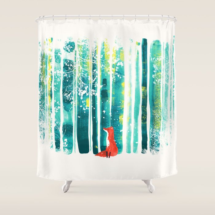 Fox in quiet forest Shower Curtain Gallery Image 1