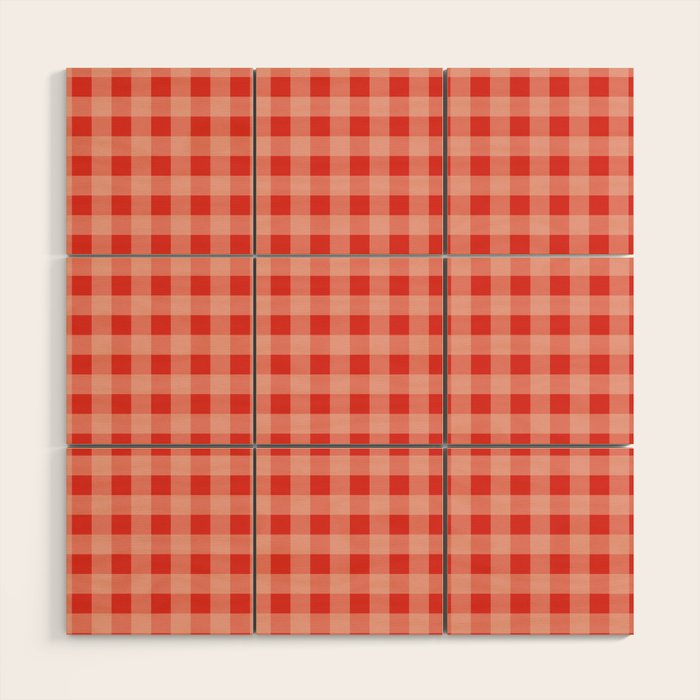 Gingham Plaid Red and Pink  Wood Wall Art Gallery Image 1