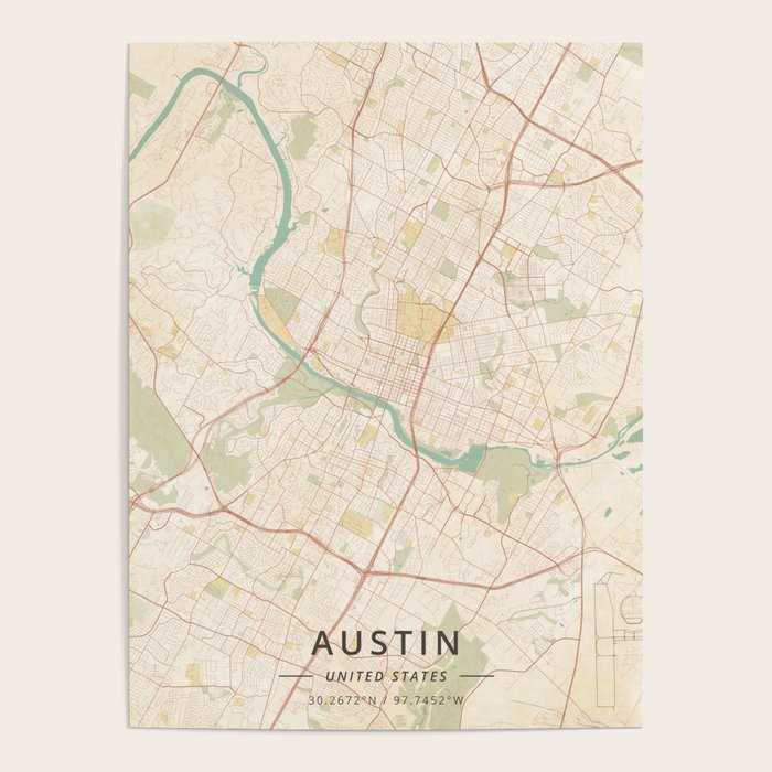 Austin, United States - Vintage Map Poster