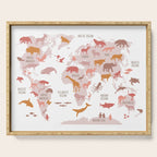 Kids animal world map in shades of pink, blush, rose. Minimalist Scandinavian style Serving Tray Gallery Image 1