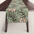 Climbing Leaves Floral Stripe Sage Green and Pink Table Runner Gallery Image 1