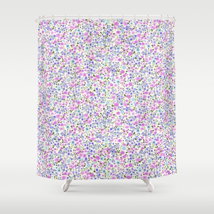 Retro Lilac Ditsy Cottage Garden Floral Shower Curtain Gallery Image 1