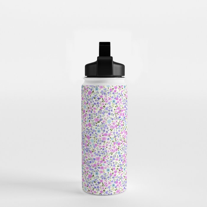 Retro Lilac Ditsy Cottage Garden Floral Water Bottle Gallery Image 2