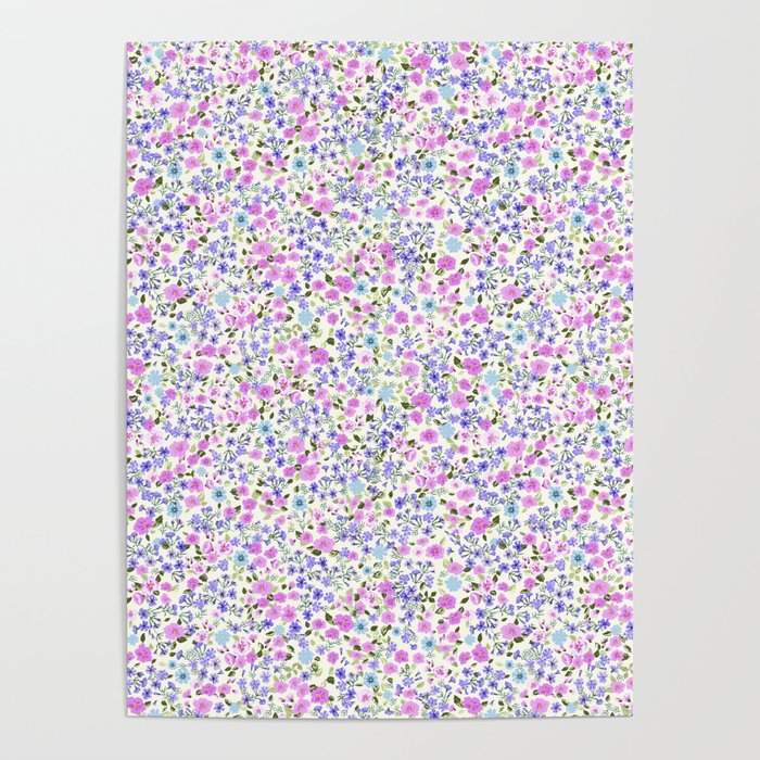 Retro Lilac Ditsy Cottage Garden Floral Poster Gallery Image 1
