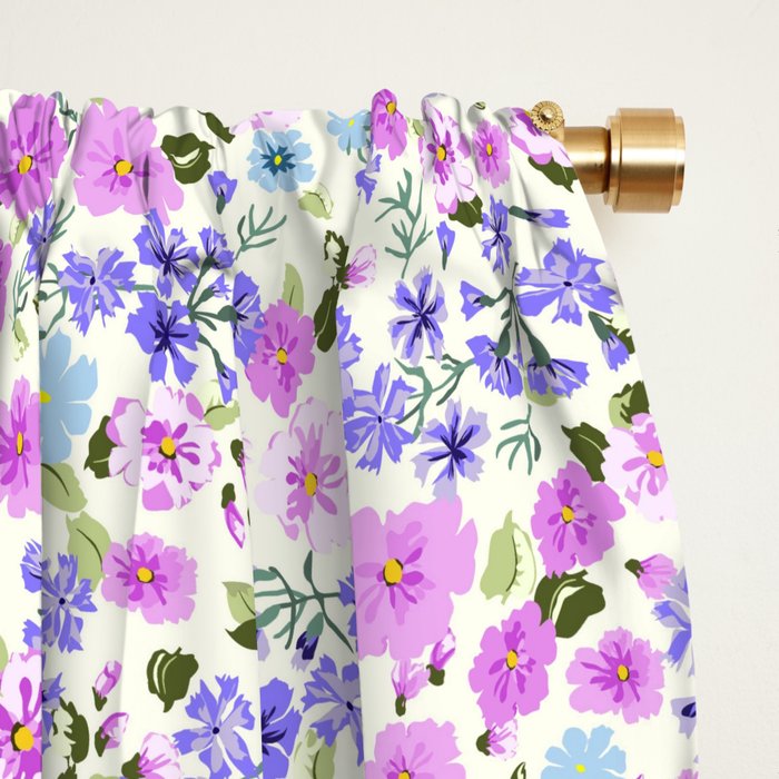 Retro Lilac Ditsy Cottage Garden Floral Window Curtain Gallery Image 2