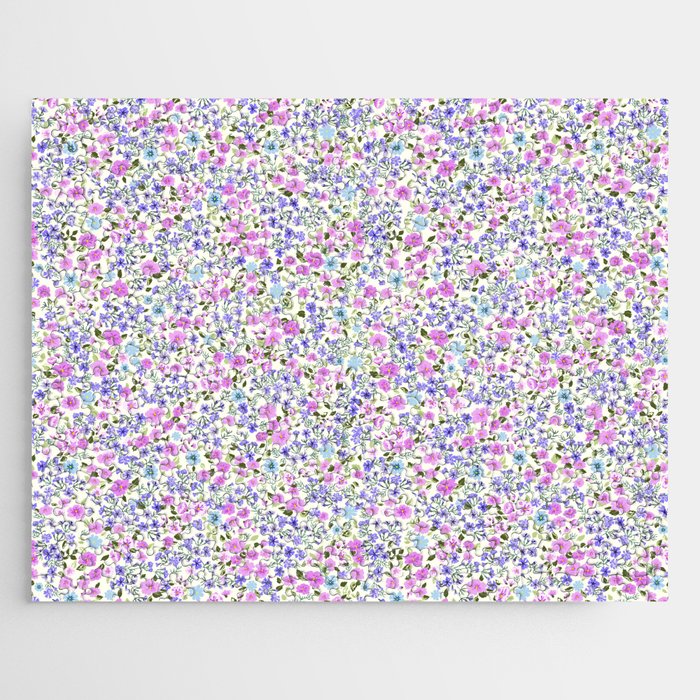 Retro Lilac Ditsy Cottage Garden Floral Jigsaw Puzzle Gallery Image 1