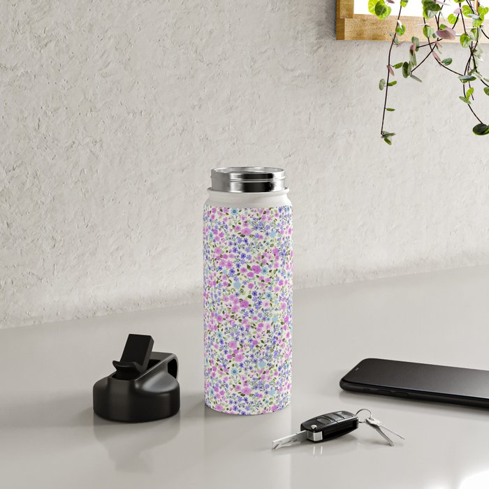 Retro Lilac Ditsy Cottage Garden Floral Water Bottle Gallery Image 4