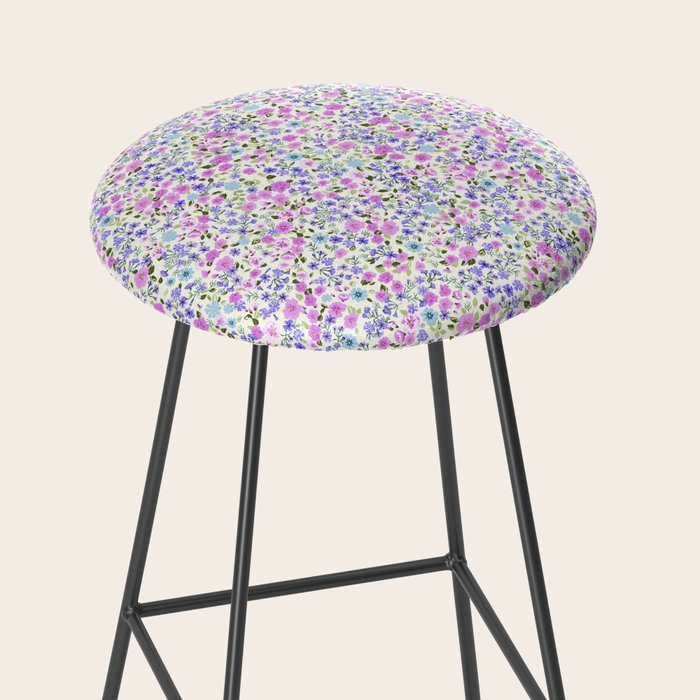 Retro Lilac Ditsy Cottage Garden Floral Stool Gallery Image 2