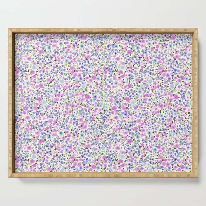 Retro Lilac Ditsy Cottage Garden Floral Serving Tray Gallery Image 1