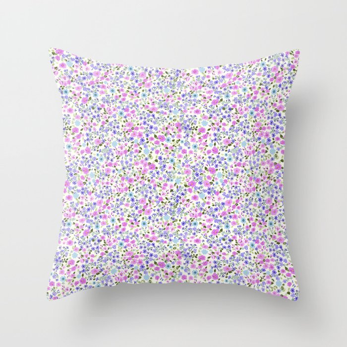 Retro Lilac Ditsy Cottage Garden Floral Throw Pillow Gallery Image 6