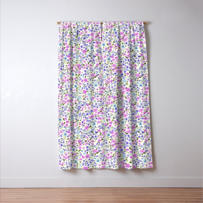 Retro Lilac Ditsy Cottage Garden Floral Window Curtain Gallery Image 3
