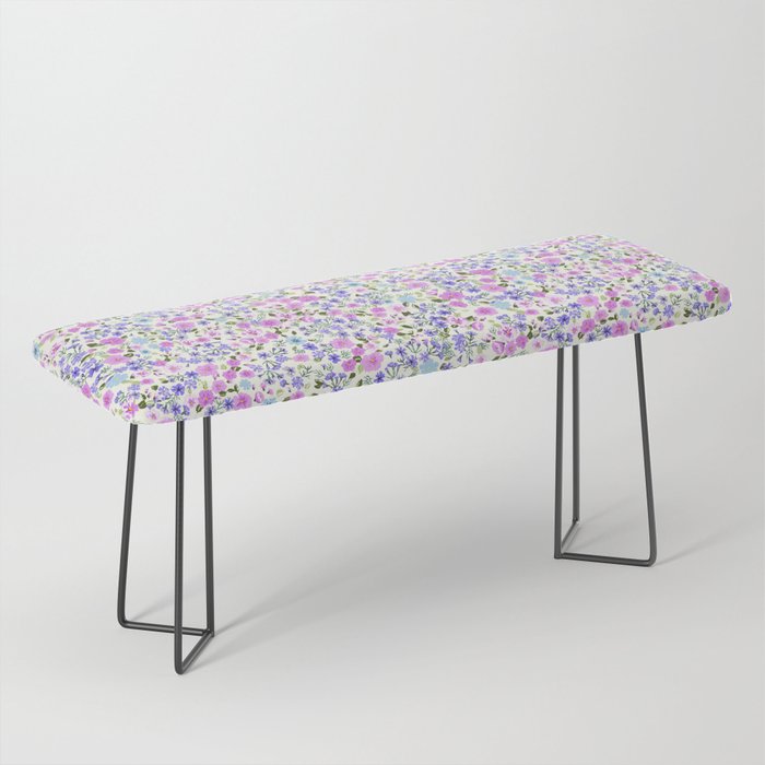 Retro Lilac Ditsy Cottage Garden Floral Bench Gallery Image 1
