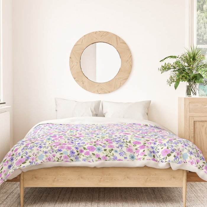 Retro Lilac Ditsy Cottage Garden Floral Duvet Cover Gallery Image 3