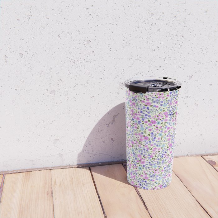 Retro Lilac Ditsy Cottage Garden Floral Travel Mug Gallery Image 4
