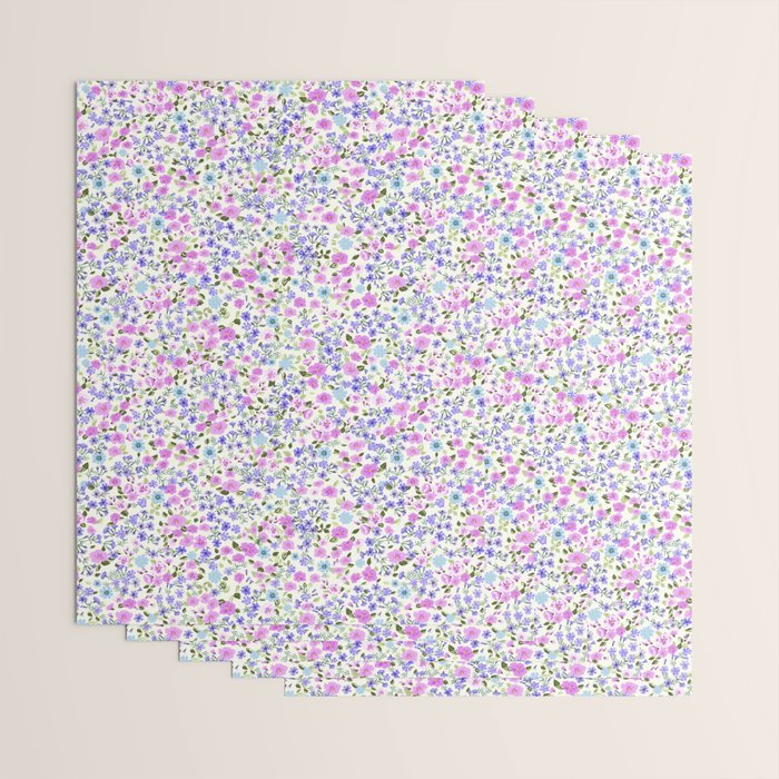 Retro Lilac Ditsy Cottage Garden Floral Wrapping Paper Gallery Image 3