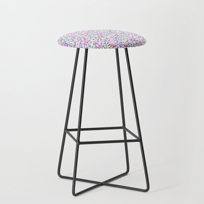 Retro Lilac Ditsy Cottage Garden Floral Stool Gallery Image 1