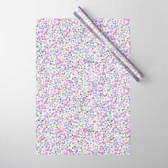Retro Lilac Ditsy Cottage Garden Floral Wrapping Paper Gallery Image 1