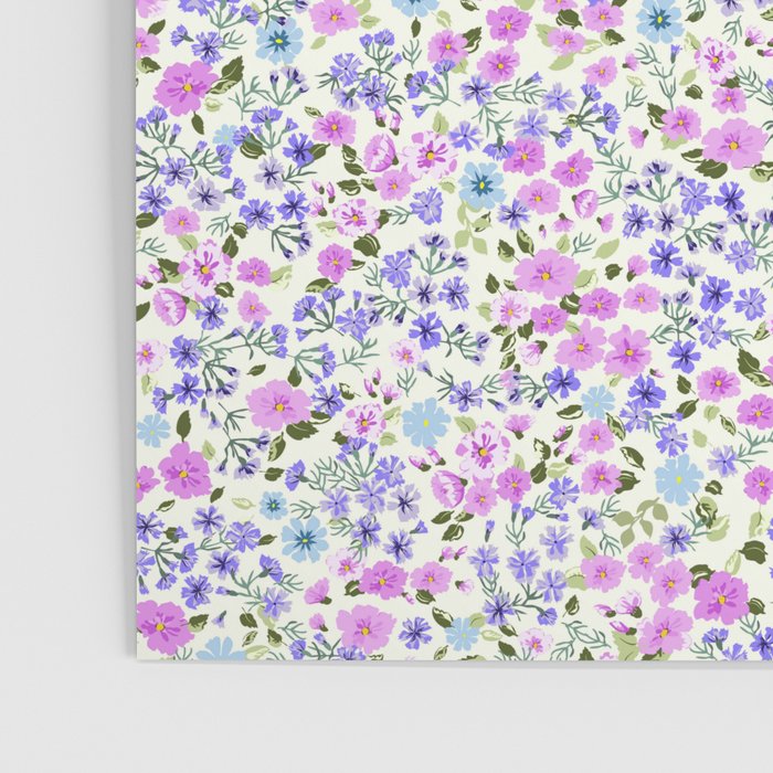Retro Lilac Ditsy Cottage Garden Floral Poster Gallery Image 3