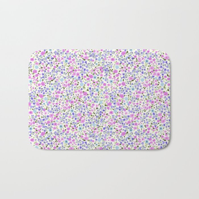 Retro Lilac Ditsy Cottage Garden Floral Bath Mat Gallery Image 1
