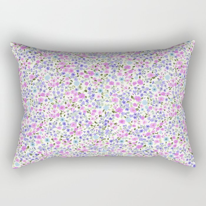 Retro Lilac Ditsy Cottage Garden Floral Rectangular Pillow Gallery Image 1
