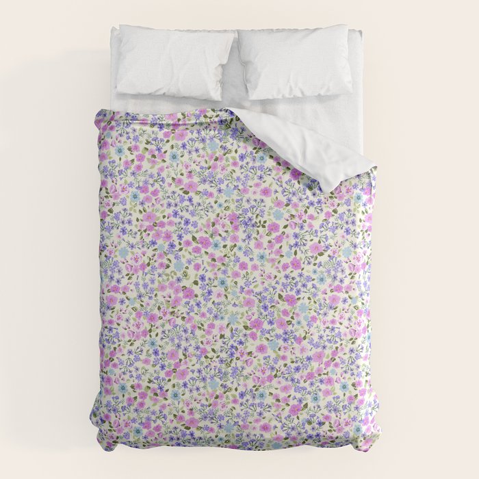 Retro Lilac Ditsy Cottage Garden Floral Duvet Cover Gallery Image 1