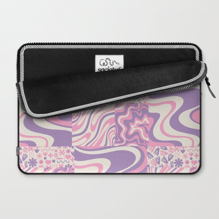 Trippy Patchwork Collage Retro Aesthetic Abstract Pattern Pink and Purple Laptop Sleeve Gallery Image 2