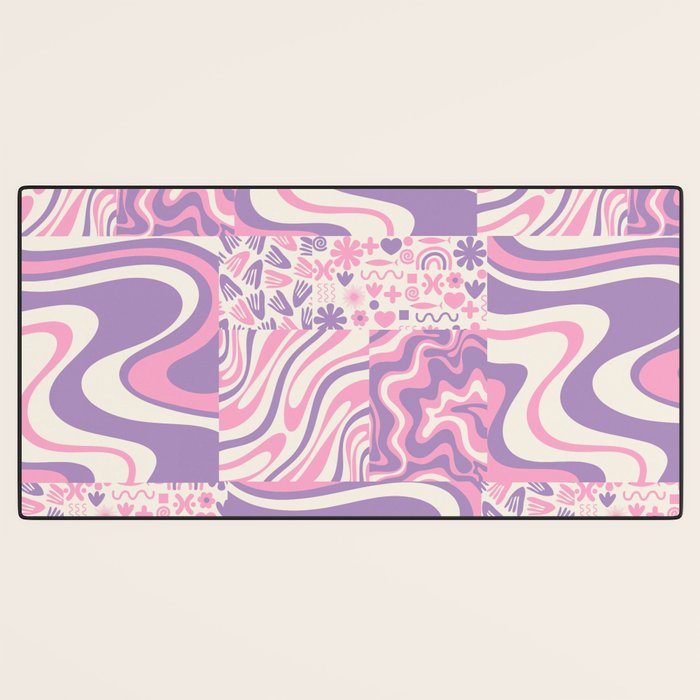 Trippy Patchwork Collage Retro Aesthetic Abstract Pattern Pink and Purple Desk Mat Gallery Image 3