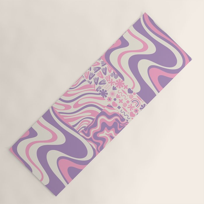 Trippy Patchwork Collage Retro Aesthetic Abstract Pattern Pink and Purple Yoga Mat Gallery Image 1