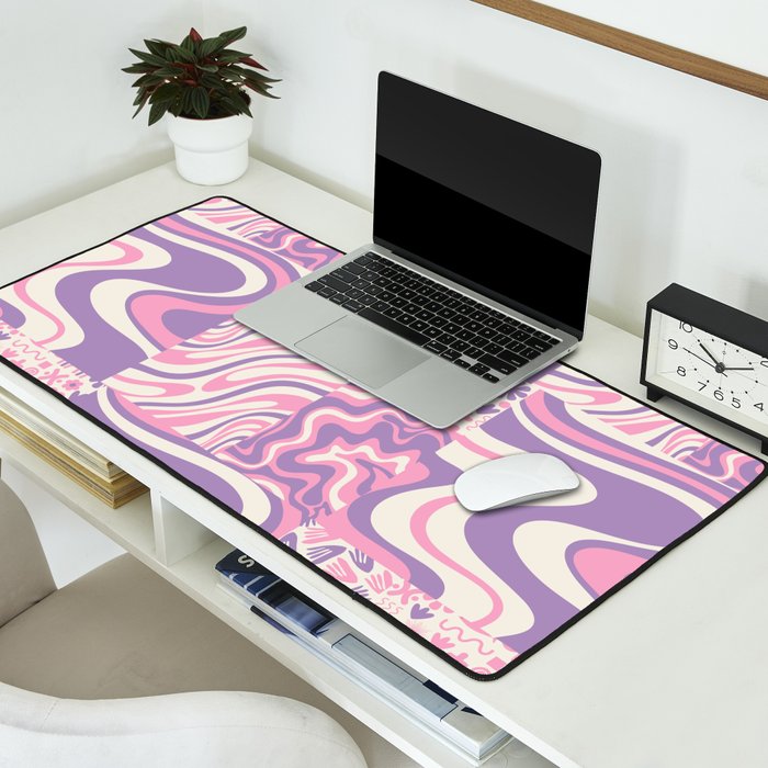 Trippy Patchwork Collage Retro Aesthetic Abstract Pattern Pink and Purple Desk Mat Gallery Image 2