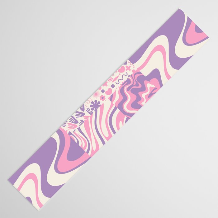 Trippy Patchwork Collage Retro Aesthetic Abstract Pattern Pink and Purple Table Runner Gallery Image 3