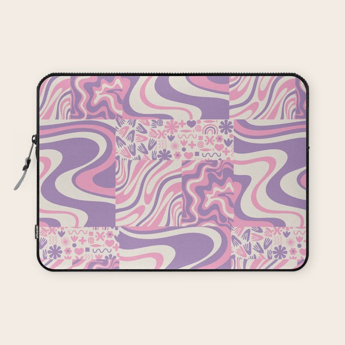 Trippy Patchwork Collage Retro Aesthetic Abstract Pattern Pink and Purple Laptop Sleeve Gallery Image 1