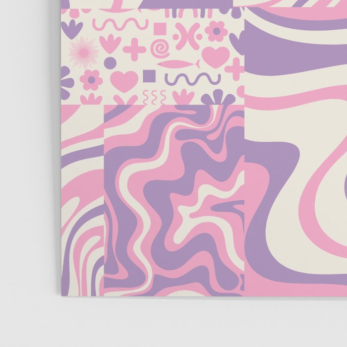 Trippy Patchwork Collage Retro Aesthetic Abstract Pattern Pink and Purple Poster Gallery Image 3