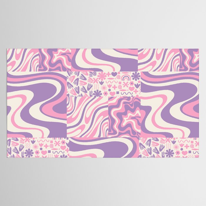 Trippy Patchwork Collage Retro Aesthetic Abstract Pattern Pink and Purple Tablecloth Gallery Image 2