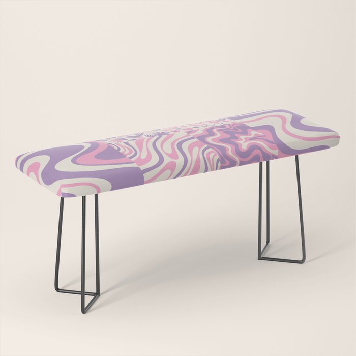 Trippy Patchwork Collage Retro Aesthetic Abstract Pattern Pink and Purple Bench Gallery Image 1