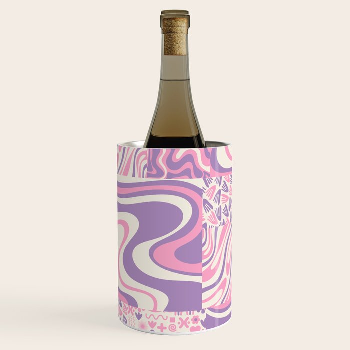 Trippy Patchwork Collage Retro Aesthetic Abstract Pattern Pink and Purple Wine Chiller Gallery Image 2