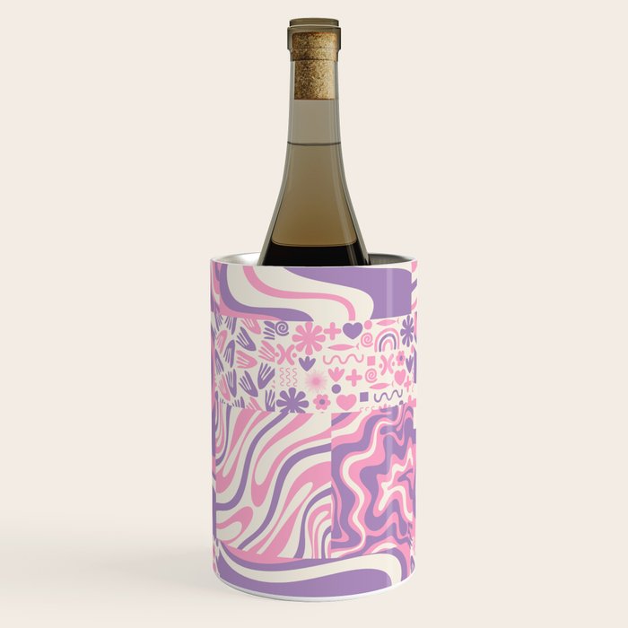 Trippy Patchwork Collage Retro Aesthetic Abstract Pattern Pink and Purple Wine Chiller Gallery Image 1