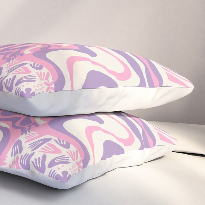 Trippy Patchwork Collage Retro Aesthetic Abstract Pattern Pink and Purple Pillow Sham Gallery Image 3