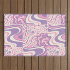 Trippy Patchwork Collage Retro Aesthetic Abstract Pattern Pink and Purple Outdoor Rug Gallery Image 1