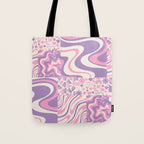 Trippy Patchwork Collage Retro Aesthetic Abstract Pattern Pink and Purple Tote Bag Gallery Image 1
