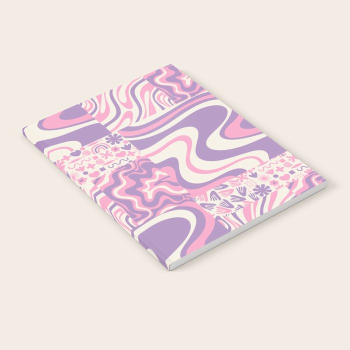 Trippy Patchwork Collage Retro Aesthetic Abstract Pattern Pink and Purple Notebook Gallery Image 1