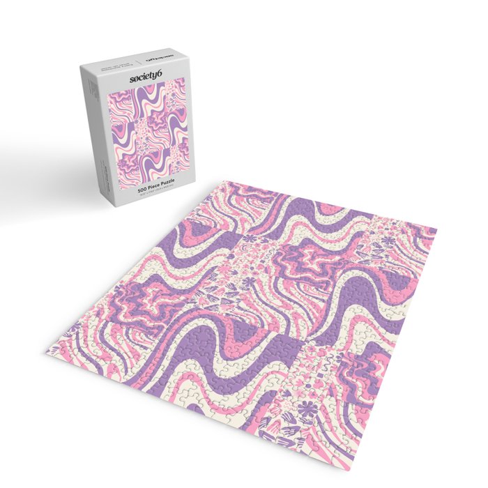 Trippy Patchwork Collage Retro Aesthetic Abstract Pattern Pink and Purple Jigsaw Puzzle Gallery Image 2