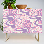 Trippy Patchwork Collage Retro Aesthetic Abstract Pattern Pink and Purple Credenza Gallery Image 1