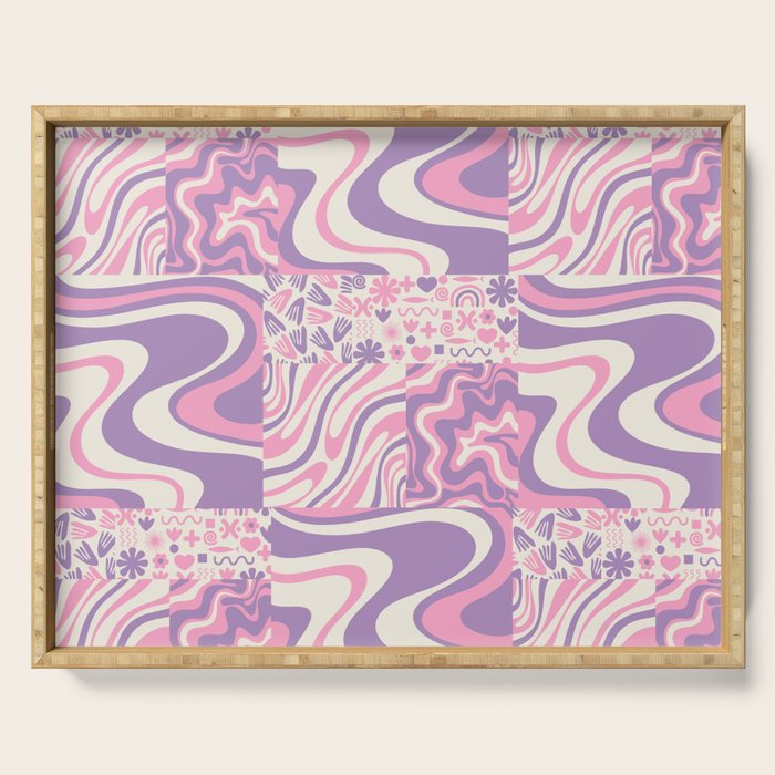 Trippy Patchwork Collage Retro Aesthetic Abstract Pattern Pink and Purple Serving Tray Gallery Image 1