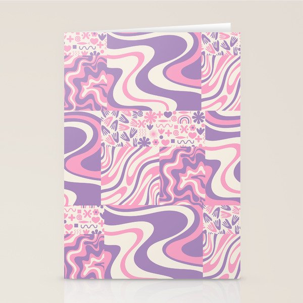 Trippy Patchwork Collage Retro Aesthetic Abstract Pattern Pink and Purple Stationery Card Gallery Image 2