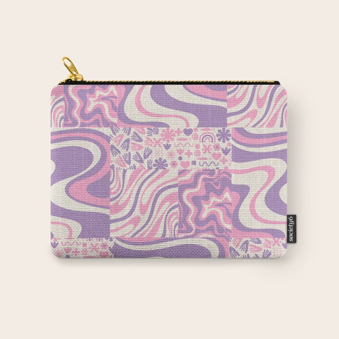 Trippy Patchwork Collage Retro Aesthetic Abstract Pattern Pink and Purple Carry All Pouch Gallery Image 1
